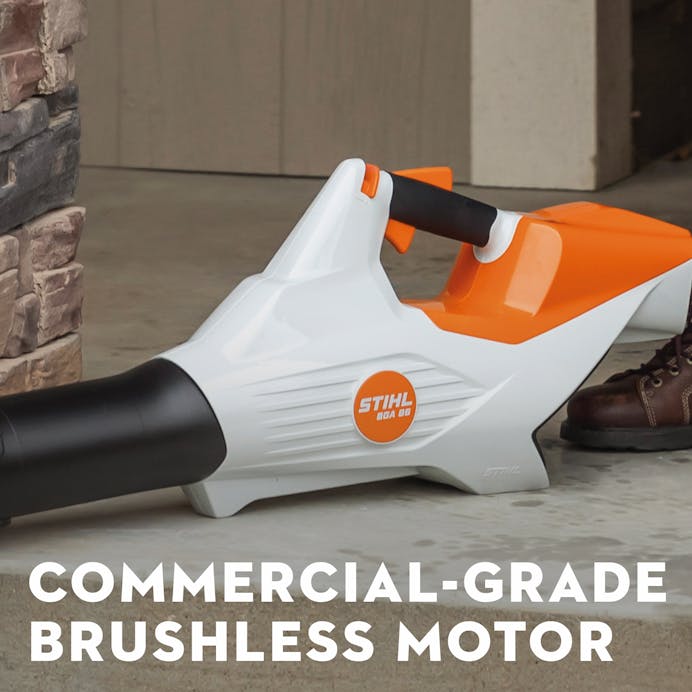 Stihl BGA 86 leaf blower sitting on the ground